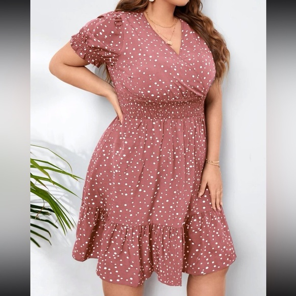 Boho polka dots puff sleeve A line dress - Picture 2 of 6